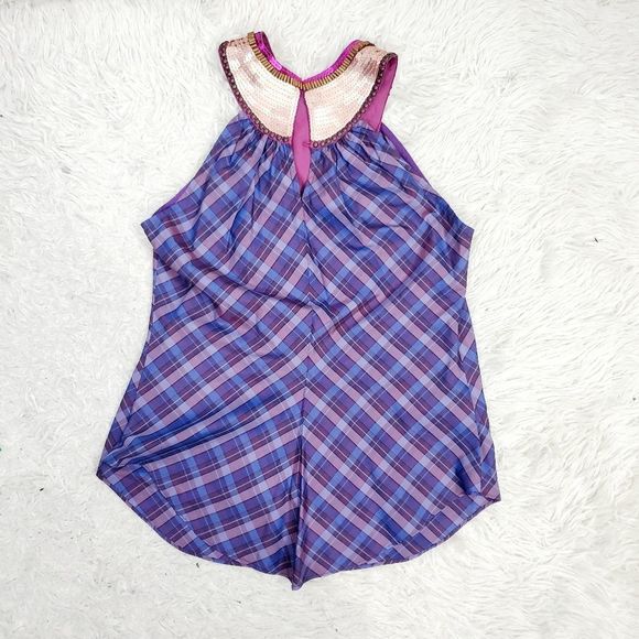 4x$25 a Common threads 100% silk embellished studded sequin plaid sleeveless  Sm - Picture 2 of 12